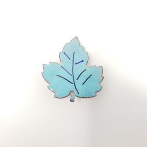 Vintage Light Blue Enamel Leaf Shaped Brooch, Estate Lapel Pin